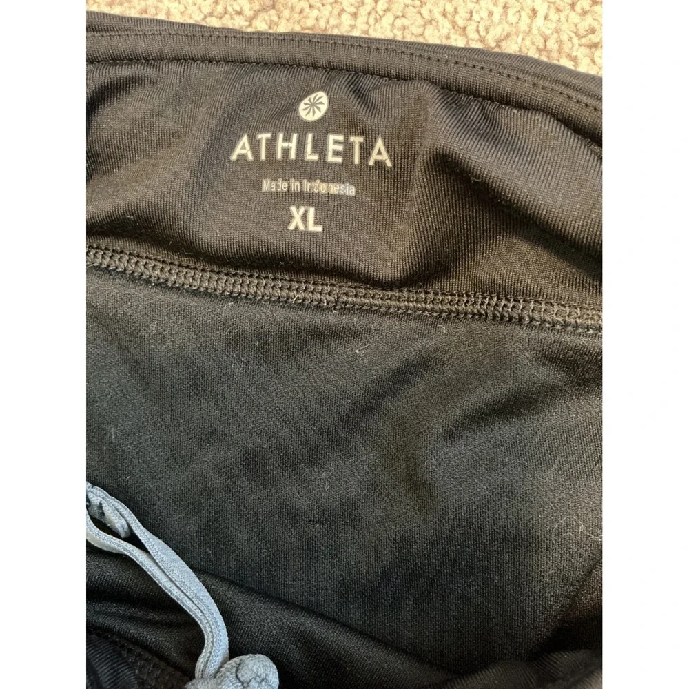 Athleta Womens Mesh Panel Running Shorts Teal Blue Black XL Zipper Pocket
